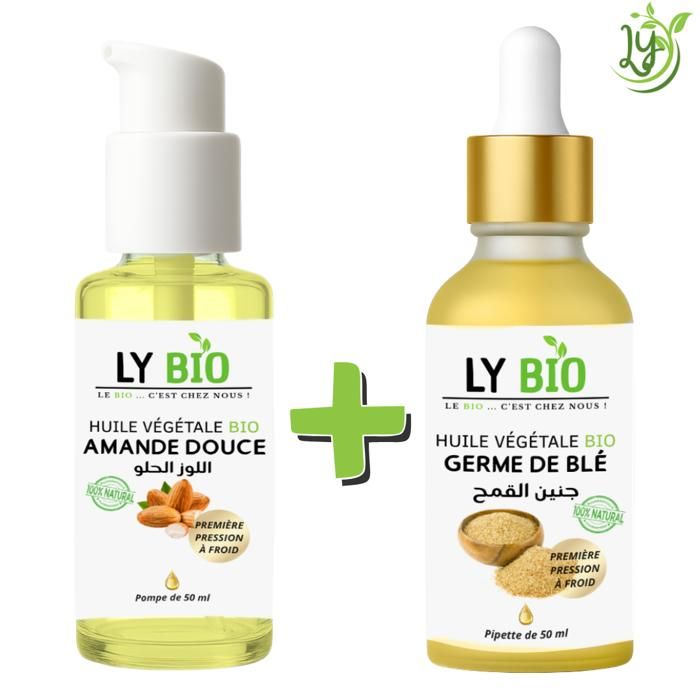 Pack Huile Amande Douce & Germe de Blé - LYBIO - 50ml - Pompe & Pipette - Hydratant - Mixte