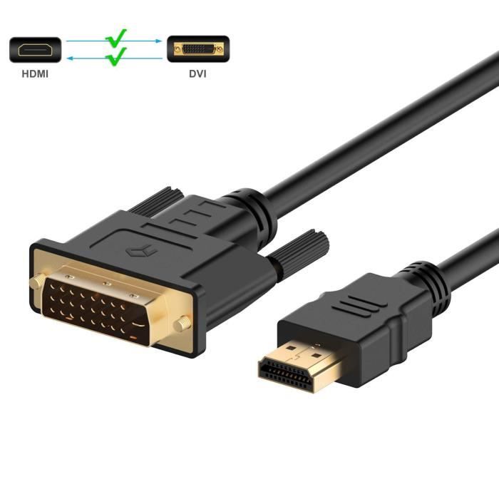 Câble Adaptateur HDMI vers DVI - Zamus - 1.8m - Bidirectionnel - 1080p Full HD - Noir