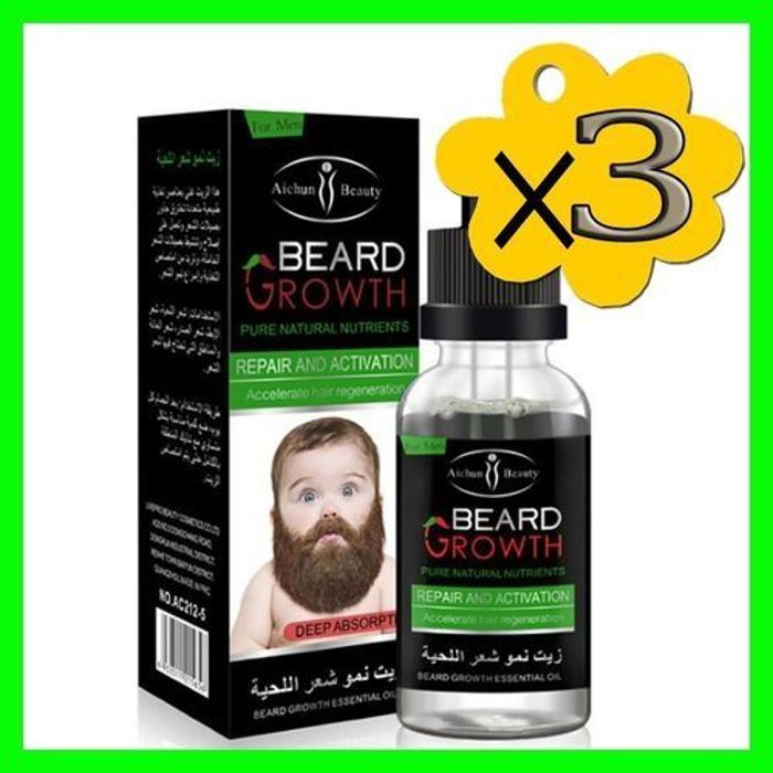 Aichun Beauty PACK -(3) BOUTIELLE BEARD GROWTH  POUR LA BARBE PARFAITE A 40 JOURS 100% NATURELLE VRS 2018
