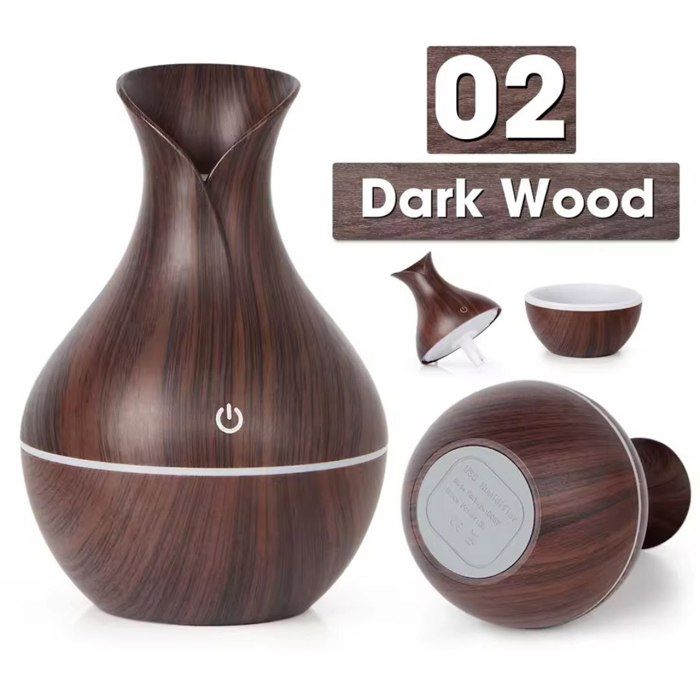 Diffuseur d’huiles essentielles USB – Design bois foncé – Humidificateur d’air d’ambiance – 130 ml(le couleur selon le stock)