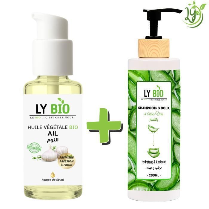 Pack Huile Ail 50ml - LYBIO - Shampooing Aloe Vera 200ml - Hydratant - Apaisant - Mixte