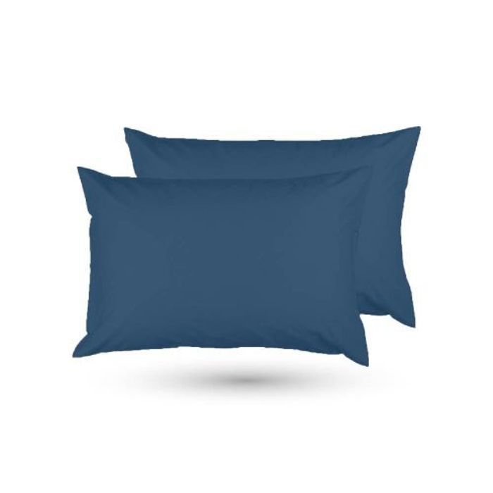 2 Taies D'oreiller Uni - Bleu Nuit
