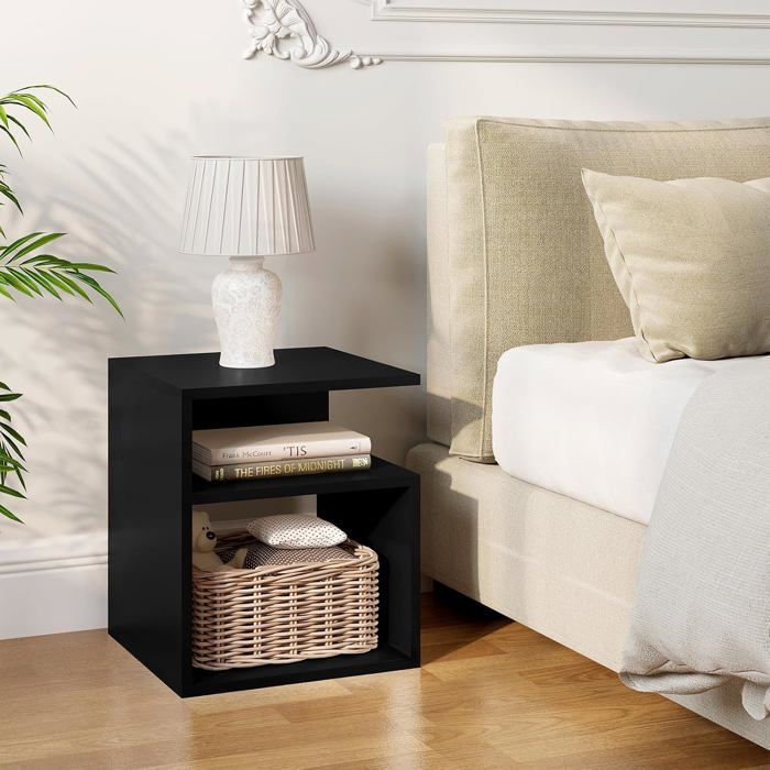 Meuble de Rangement Chambre en Bois MDF, Table de Chevet avec 2 Compartiments Ouverts
