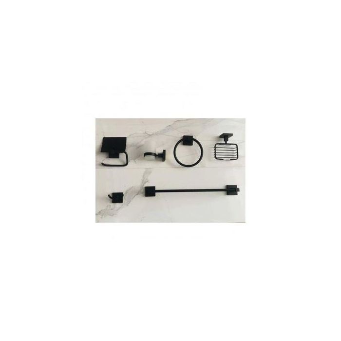 Ensemble de salle de bain - Haute gamme - Noir - 6 pièces - Fini chrome - Accessoires modernes