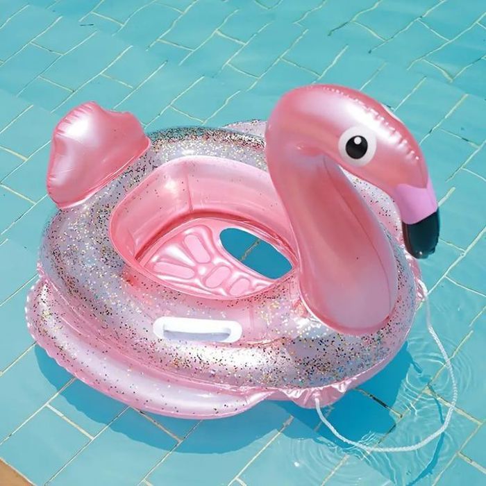 Bouée de natation translucide en forme de flamant à paillettes pour enfants