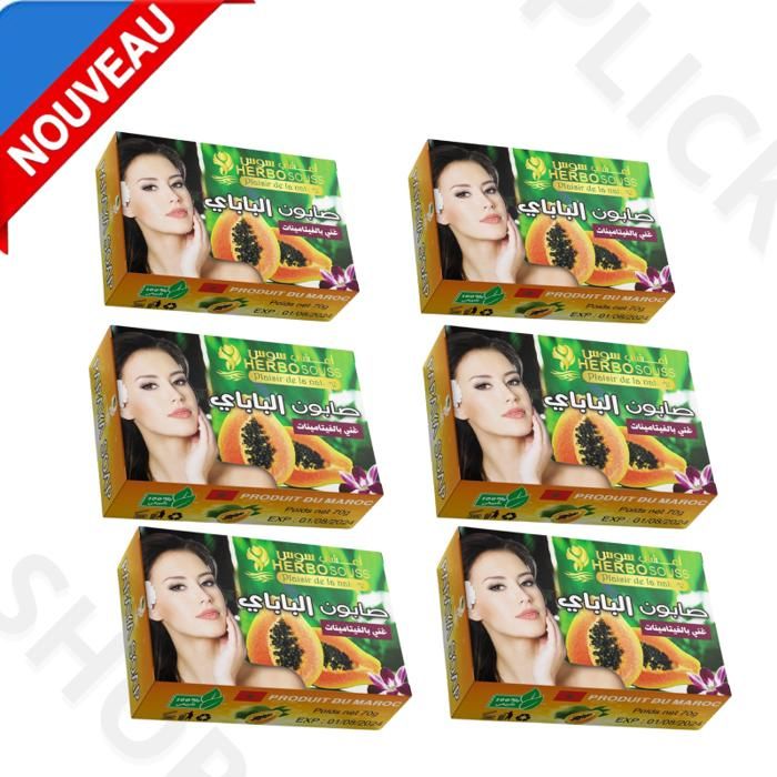 Pack de 6 Pieces Savons du pappaye riche en vitamines, Soin Doux et pour le Visage 70g
