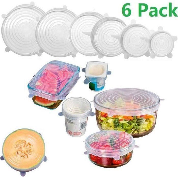 6pcs Couvercles silicone extensible couvercle de bol réutilisable rond en BLANC conservation aliments