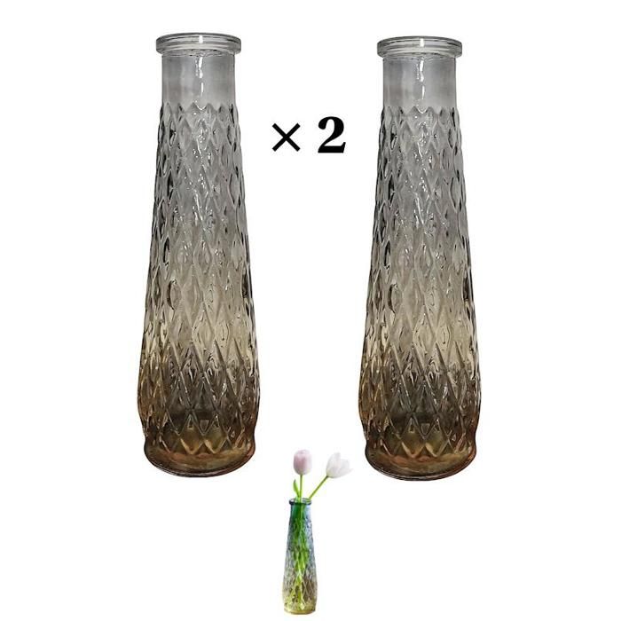 Ensemble de 2 Vases - Vintage - Verre Ambré - 21,5 cm - Chic - Décoratif