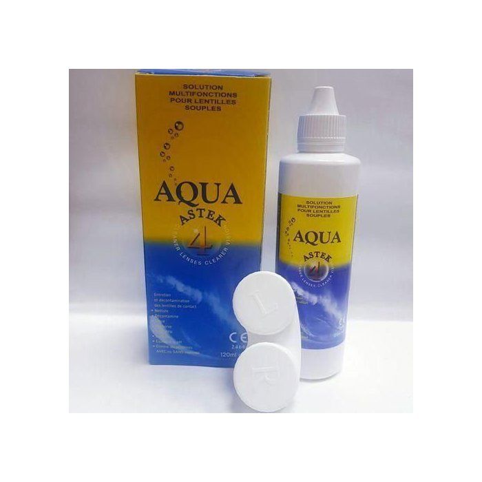 Aqua Solution multifonctions pour lentilles souples120ml+Porte-lentilles