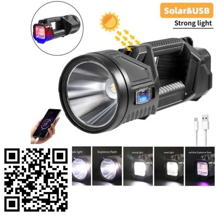 Lampe LED rechargeable solaire, lampe de poche haute puissance pour camping