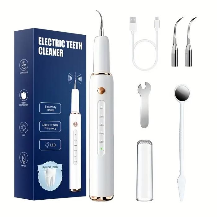 Nettoyeur Dentaire avec Lumière LED et 5 Modes, Kit de Nettoyage Dentaire pour Maison & Voyage