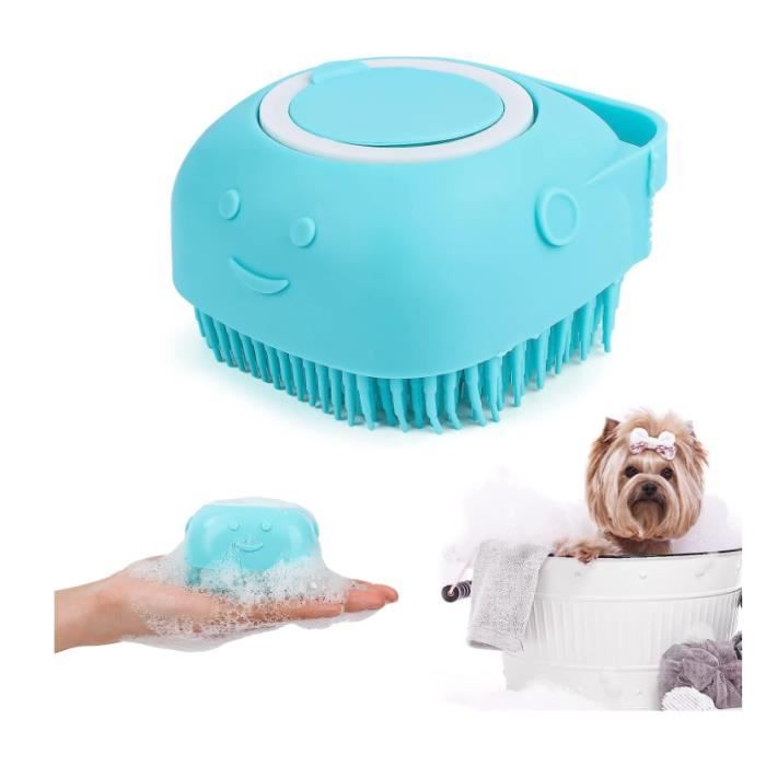 Brosse de Bain pour Chien, Brosse Shampoing Chien, Brosse Douche Chien, Brosse Bain en Silicone pour Chiens et Chats avec Stockage