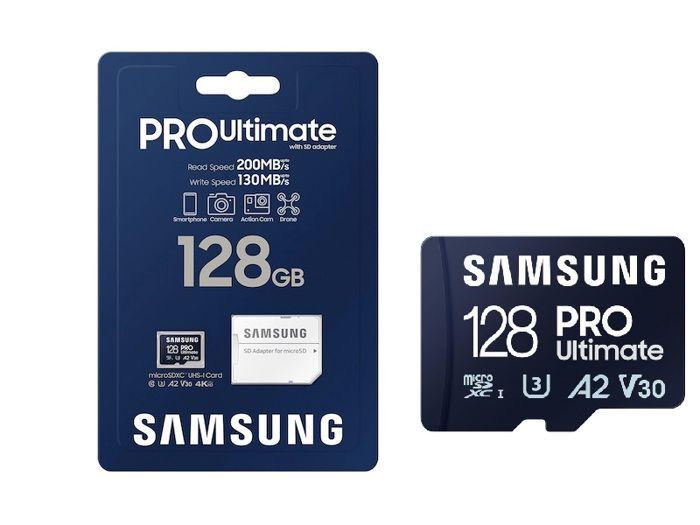 Samsung Carte memoire 128 Gb microSD Pro Ultimate et adaptateur microSDXC jusqu'à 200 MB/s
