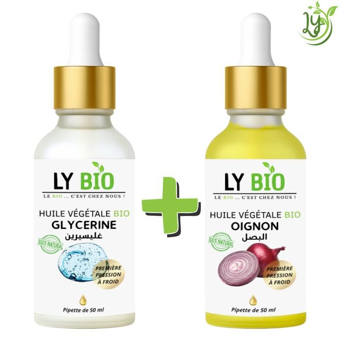 Pack de soins - LYBIO - HUILE GLYCERINE 50ml - PIPETTE - HUILE OIGNON 50ml - PIPETTE - Tous types de cheveux