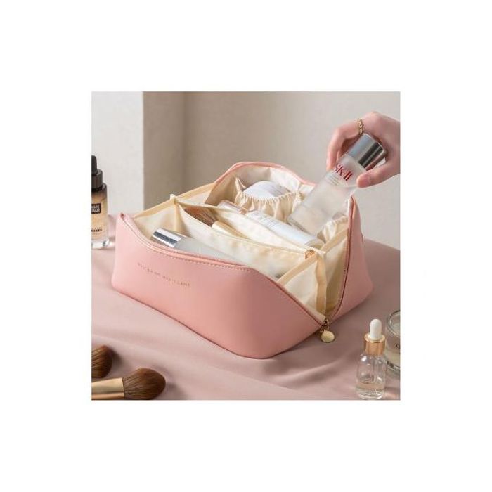 Trousse de maquillage en cuir de grande capacité pour femmes, trousse à cosmétiques