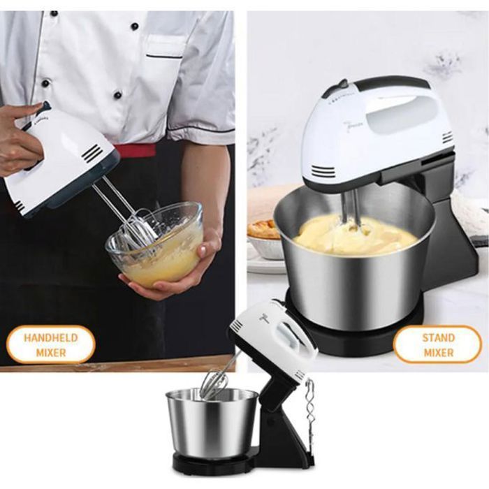 Batteur électrique avec bol acier inoxydable 2l, 7 vitesses