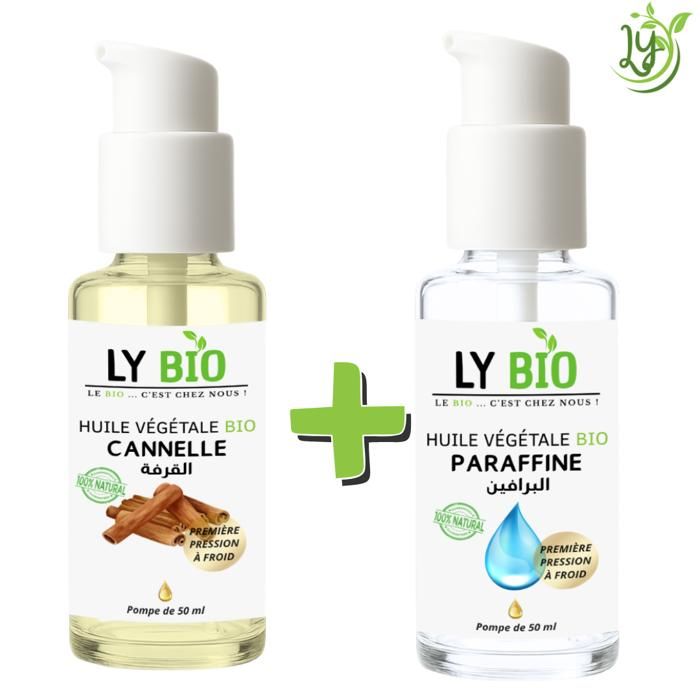 Pack d'huiles - LYBIO - Huile Cannelle 50ml - Huile Paraffine 50ml - Nourrissant - Hydratant