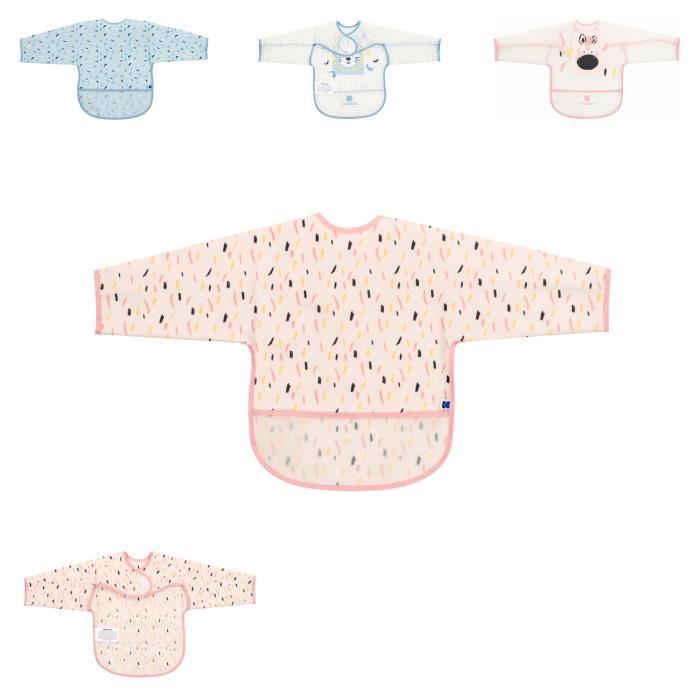 Bavoir bébé à manches Kikkaboo Arty - Rose - EVA imperméable - Ramasse-miettes - Fermeture velcro