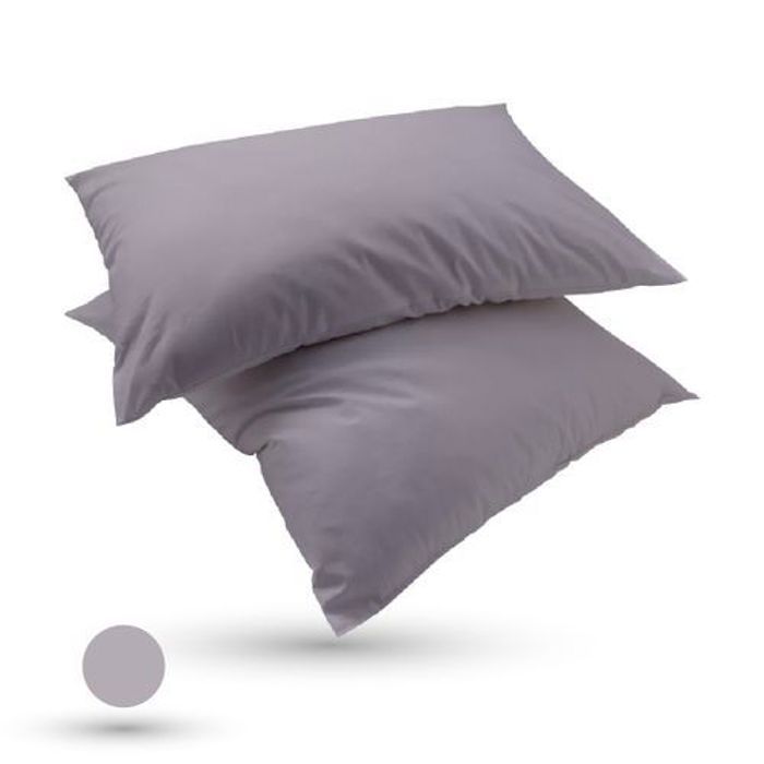 2 Taies D'oreiller Uni Gris Moyen - 50x70cm
