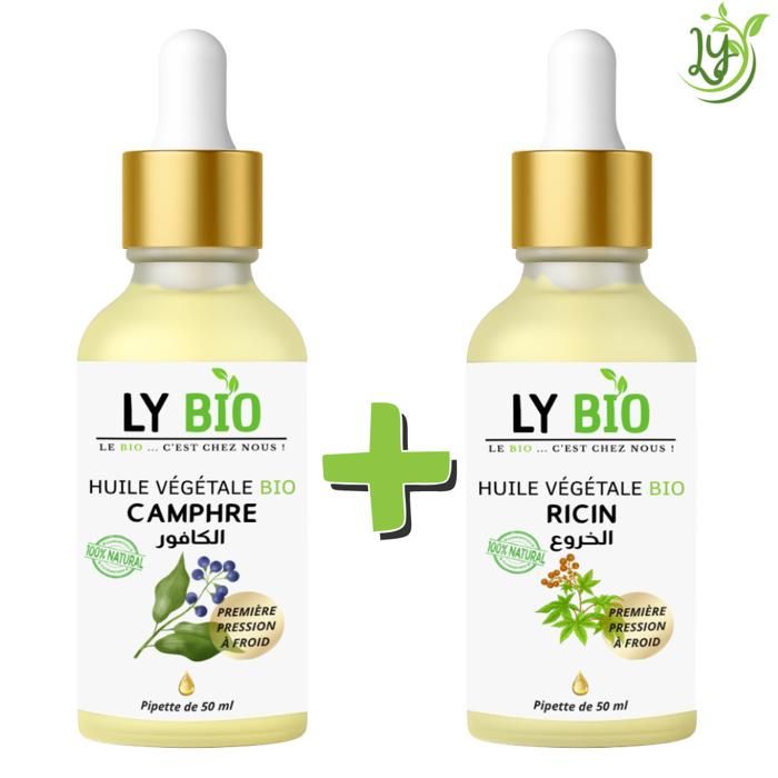 Pack d'huiles - LYBIO - Huile camphrée 50ml - Huile de ricin 50ml - Nourrissant - Mixte