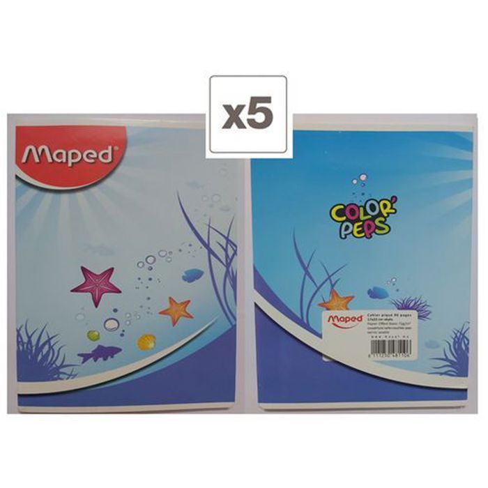 Maped Lot 5 Cahiers piqué 96 pages/48 feuilles,petit format 17x22cm,grand carreaux,70g