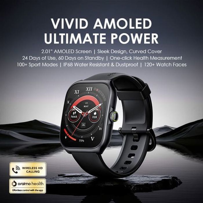 Montre connectée Oraimo Watch Nova AM avec écran AMOLED de 2,01 pouces et coque incurvée
