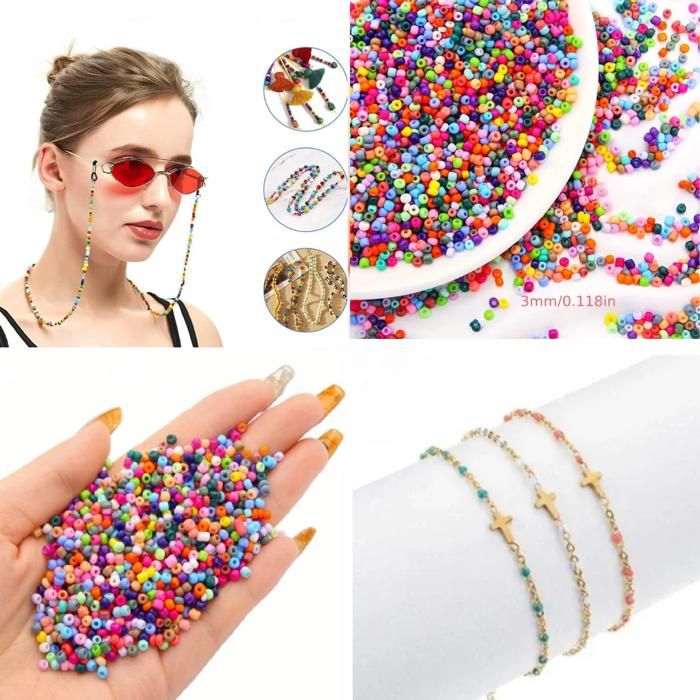 Lot de perles de verre mélangées pour la création DIY de bijoux : bracelets, colliers, boucles d’oreilles