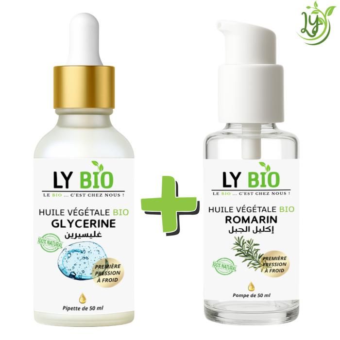 Pack de soins - LYBIO - HUILE GLYCERINE 50ml - PIPETTE - HUILE ROMARIN 50ml - POMPE