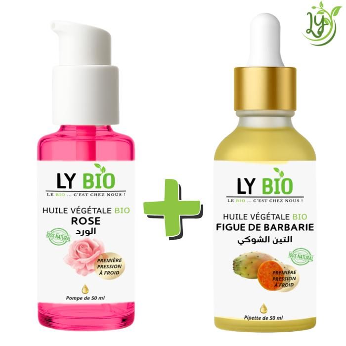LYBIO PACK HUILE ROSE 50ml - POMPE + HUILE FIGUE DE BARBARIE 50ML - PIPETTE