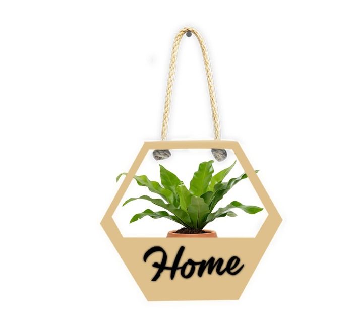 CUBE HEXAGONAL AVEC MOT DECO ATTACHER A UNE COURDE BEIGE 31.5*27.5*10