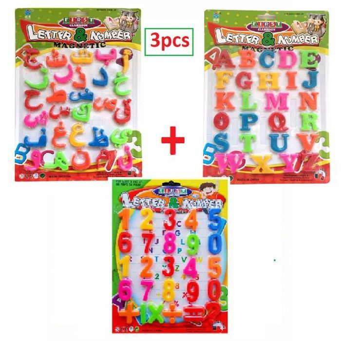 Pack de 3 groupes de lettres magnétiques arabes, alphabet et chiffres