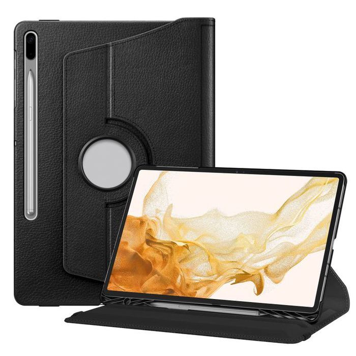 Pochette pour Samsung Galaxy Tab S8 Support Rotatif à 360° Housse Étui, Noir