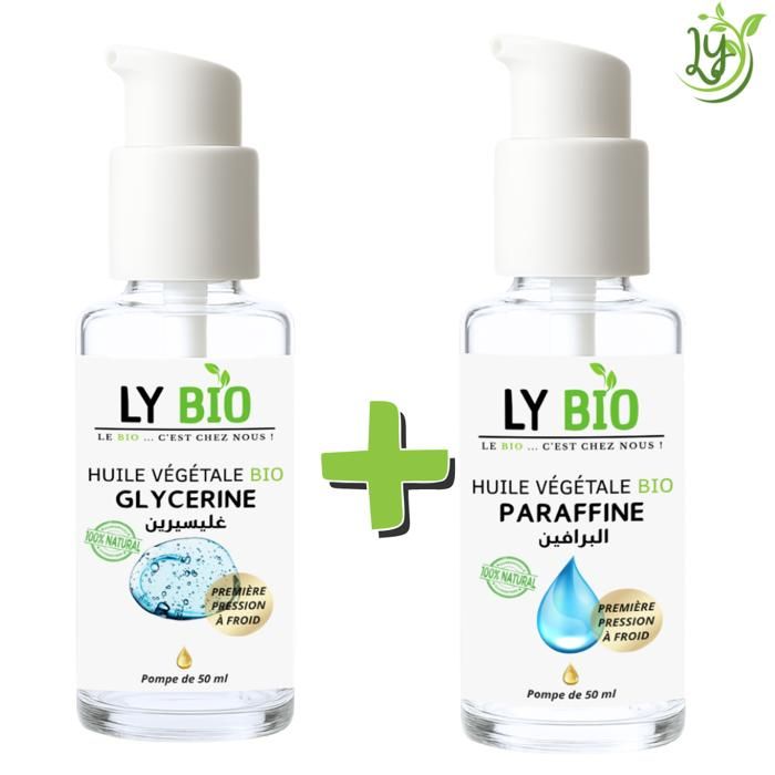 Soin hydratant - LYBIO - Pack Huile Glycérine 50ml - Huile Paraffine 50ml - Mixte - Bio
