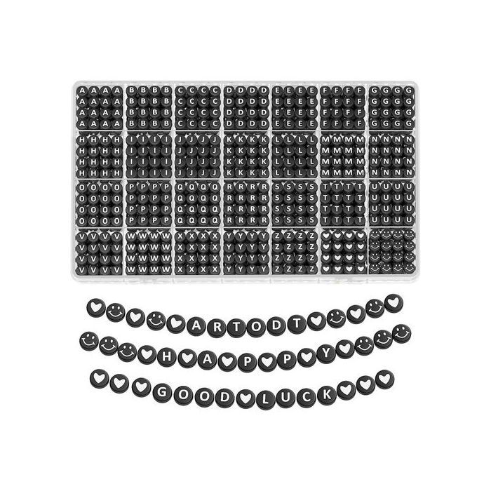 Perles de Lettres alphabets Noir , A-Z 4 x 7 mm Perles pour fabrication de Bracelet 1400pcs