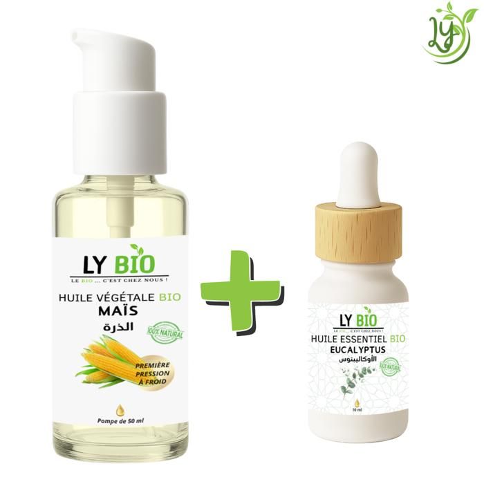 LYBIO PACK HUILE MAIS 50ML - POMPE + HUILE ESSENTIEL EUCALYPTUS 10ML