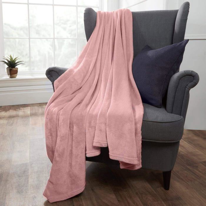 Couverture - DWIRTY - Flanelle Uni Rose - 200x220 cm - Douceur - Antiallergique