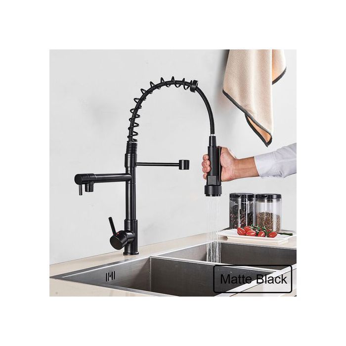 Mitigeur - Chef - Double - Noir Mat - Laiton - Monotrou - Fixe