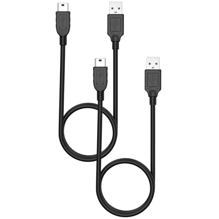 Lot 2 kablar för Casio Exilim EX-H5/H50/JE10/N1/N10/N2/N20/N5/N50/S8 - Kabel MINI USB/USB 2.0 Svart 1 Meter Phonillico®