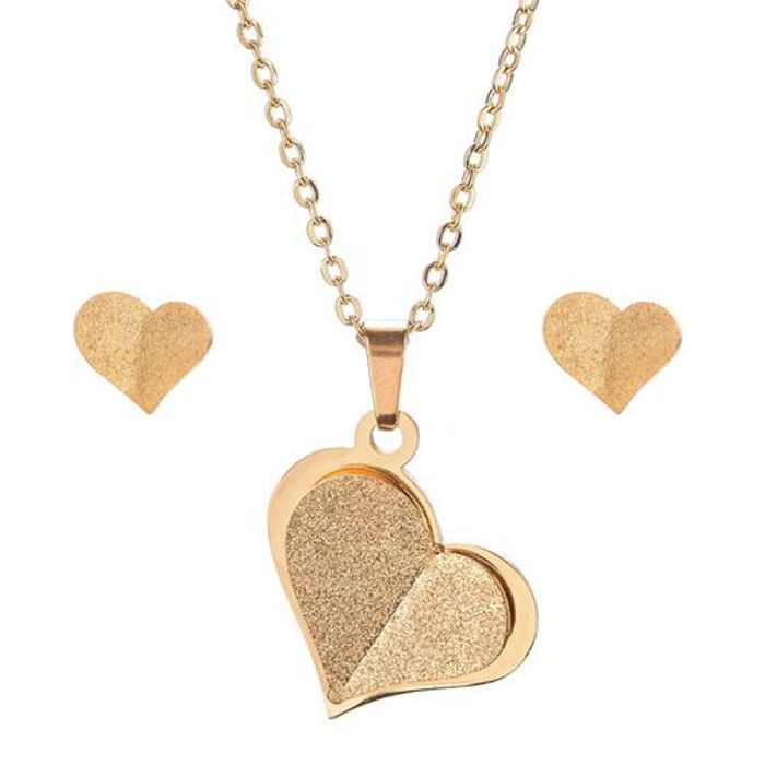 Collier et boucles d'oreilles cœurs acier inoxydable