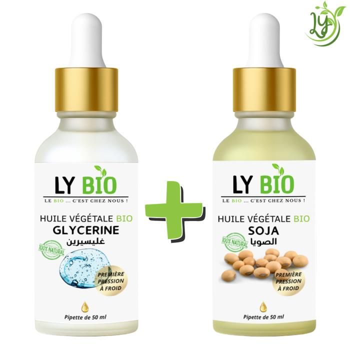 Pack de soins - LYBIO - HUILE GLYCERINE 50ml - HUILE SOJA 50ml - Hydratant - Nourrissant - Réparateur