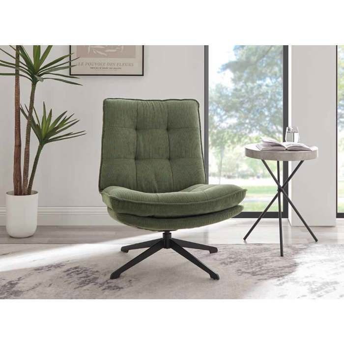 Fauteuil pivotant - DANSMAMAISON - NANOU - Velours côtelé - Vert - 89x89x75cm