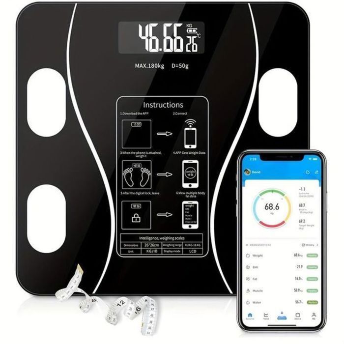 Balance de Graisse Corporelle - GENERIC - Bluetooth - Suivi du Poids - Mesure de la Température - 181 kg