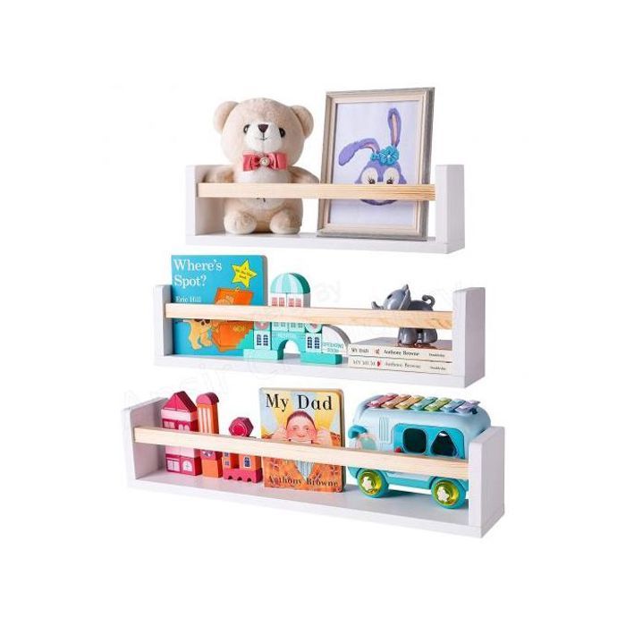 Étagères murales flottantes - MDF - 50cm - Bois de pin - Blanc - Contemporain