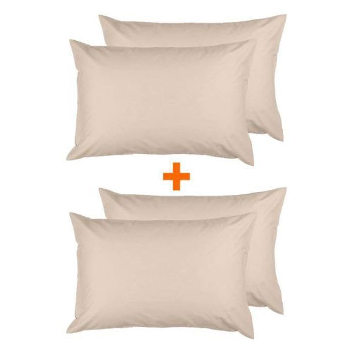 Pack 4 Taies D'oreiller Uni Antiallérgique - Beige Sable (50x70cm)