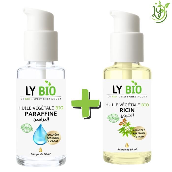 LYBIO PACK HUILE PARAFFINE 50ML - POMPE + HUILE RICIN 50ML - POMPE
