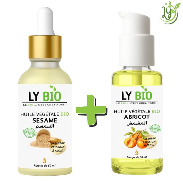LYBIO PACK HUILE SESAME 50ml - PIPETTE + HUILE ABRICOT 50ML - POMPE