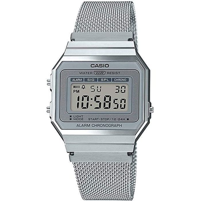 Casio SUPER SLIM - Vintage - A700WM-7ADF - Digital argente - Bracelet mailles milanaises
