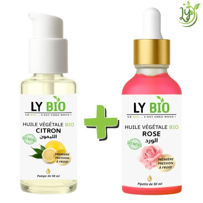 Pack Huile - LYBIO - Huile Citron 50ml - Huile Rose 50ml - Hydratant - Mixte