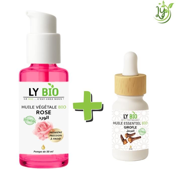 LYBIO PACK HUILE ROSE 50ml - POMPE + HUILE ESSENTIEL GIROFLE 10ML