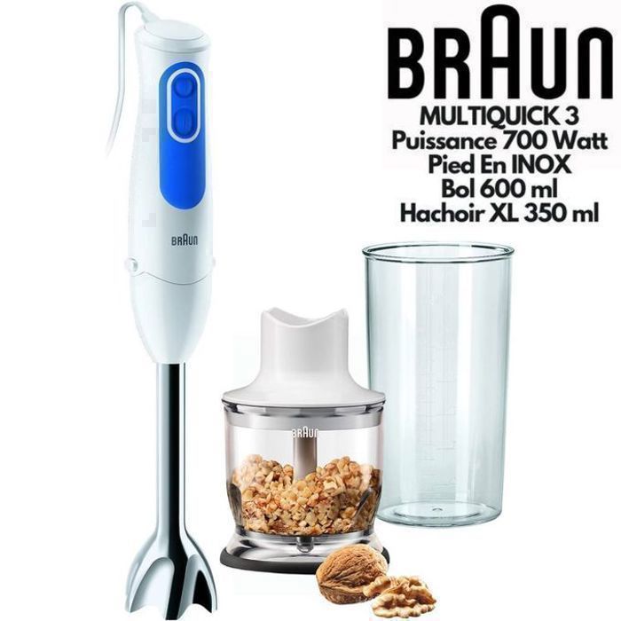 Mixeur à main - BRAUN - MQ3020PESTO - 2 présélections - 700 Watt - Blanc
